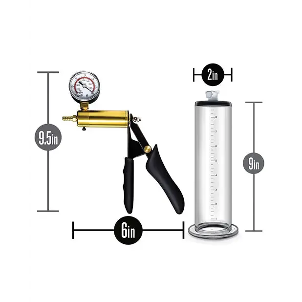 Blush Male Sex Toys Blush Performance VX6 Vacuum Penis Pump with Brass Pistol Pressure Gauge Clear