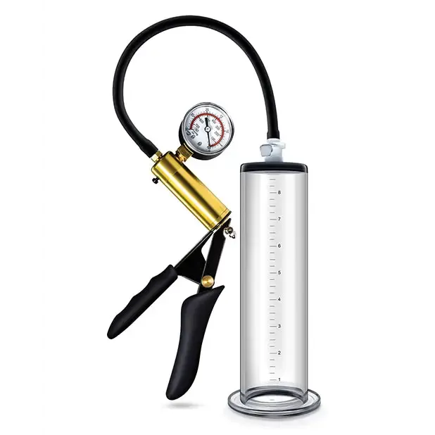 Blush Male Sex Toys Blush Performance VX6 Vacuum Penis Pump with Brass Pistol Pressure Gauge Clear